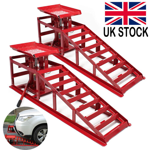 1 Pair 2 Ton Lifting Car Ramp Jack Hydraulic Height Adjustable Garage Workshop