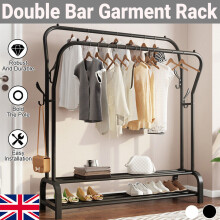 3in1 Double Clothes Rail Hanging Rack Garment Display Stand Storage Shelf