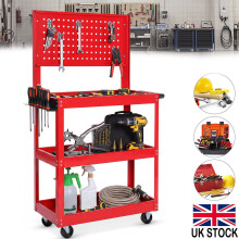 3 Tier Tool Storage Heavy Duty Garage Trolley Wheel Cart Shelf with Pegboard