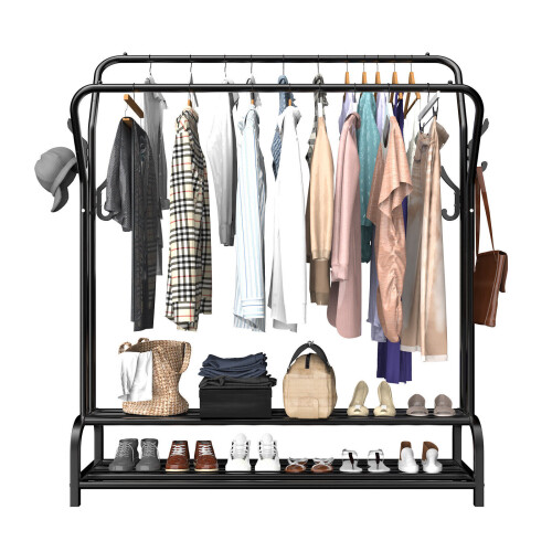 3in1 Double Clothes Rail Hanging Rack Garment Display Stand Storage Shelf 2