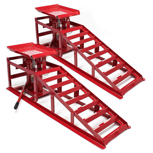 1 Pair 2 Ton Lifting Car Ramp Jack Hydraulic Height Adjustable Garage Workshop 1