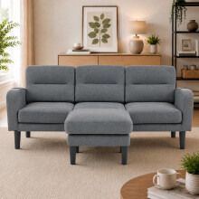 (Gray) Roomfitters 204cm L-Shape Corner Sofa Reversible Chaise Lounge Modular 3 Seater Couch Settee 10 Legs Side Pockets Furniture Base