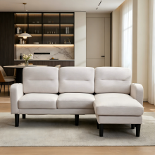 (Beige) Roomfitters 204cm L-Shape Corner Sofa Reversible Chaise Lounge Modular 3 Seater Couch Settee 10 Legs Side Pockets Furniture Base