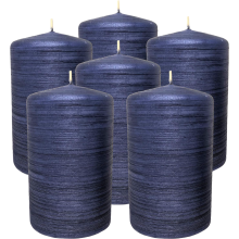 Decorative Pillar Candles Set of 6 Navy Blue 6 x 10 cm — midnight blue wax, wedding table decor