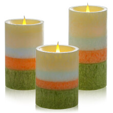 Set of 3 LED Flameless Pillar Candles Real Wax