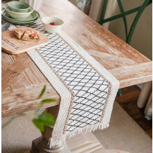 Chemin de table - 30 x 200 cm, style bohème, en coton et lin avec franges, pour tables de ferme