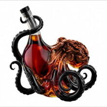 3D Sculpted Octopus Shaped Glass Liquor Decanter Bottle, Nautical Art Glass Container, Decorative Display Carafe for Whiskey Wine Rum#1