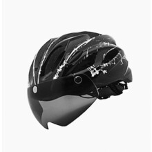 Cycling Helmets with LED Light & Goggles Bicycles Safety Cap Light Weight Bike Helmets Outdoor Cycling Accessory Lightning black and