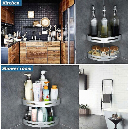 Tier Silver Triangular Shower Caddy, No Drilling Kitchen Accessories, Rust Resistant Hanging Shower Holder 2