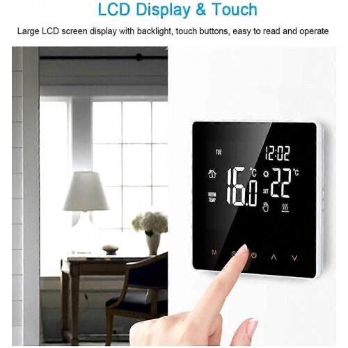 16A digitale thermostaat - LCD-display - touchscreen - programmeerbaar - voor thuis, school, kantoor, hotel, wit 2