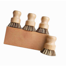 Pot Scrub Brush Set with Wooden Top, 4 Piece Dish Cleaning Brushes for Cups, Plates, Cookware and Sink Side Tasks