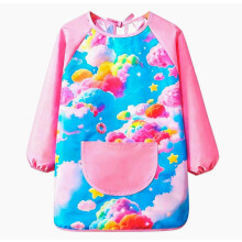 Kinderkunstschort met lange mouwen, geplooide manchetten en voorzak, polyester schilderschort voor creatieve activiteiten