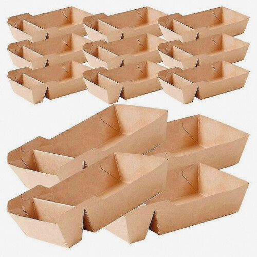 50 plateaux à double compartiment en papier kraft pour collations 1