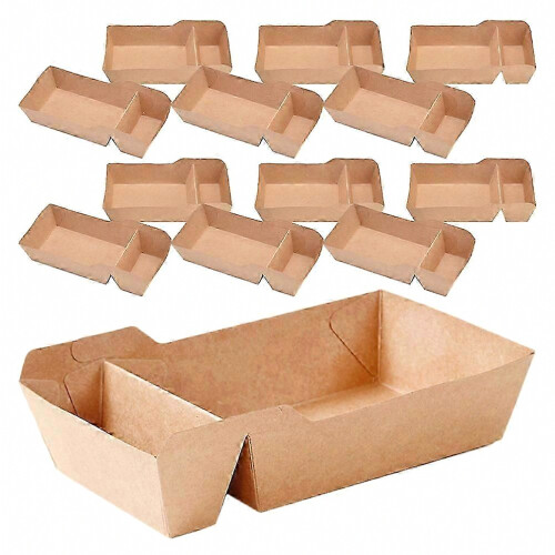 50 plateaux à double compartiment en papier kraft pour collations 2