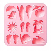Snoepvorm met strandthema, 12 holtes voor chocolade, zeep en knutselprojecten, flexibele vorm voor stranddesserts voor thuis, roze