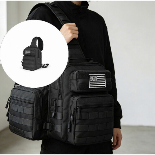 Multi Pocket Tool Storage Sling Pack Wear Resistant Fabric and Adjustable Shoulder Belt with Webbing Panel for Daily Carry  Black 1