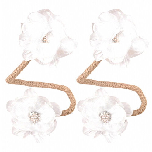 2Pcs Adjustable Cloth Curtain Band Without Hole Design Simple Installation For Window  White