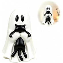 Halloween-haamu pitelee mustaa kissaa, söpö aavemainen pöytähahmo, halloween-kotijuhlien pöytäkoristeet, vintage-hartsihaamuhahmo, lahja