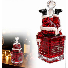 Festive Figurine Glass Decanter, Sealed Clear Liquor Bottle, Decorative Whiskey Vessel For Home Bar & Holiday Display