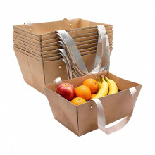 Lot de 10 paniers cadeaux étanches vides avec poignées, en carton kraft, parfaits pour les fêtes et les surprises.