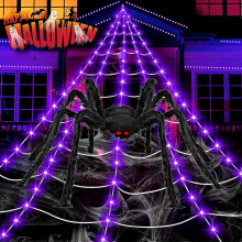 Halloween-Riesen-Spinnennetz-Lichterkette für den Außenbereich, 5 Meter lang, 200 LEDs, 8 Leuchtmodi für Garten und Haus