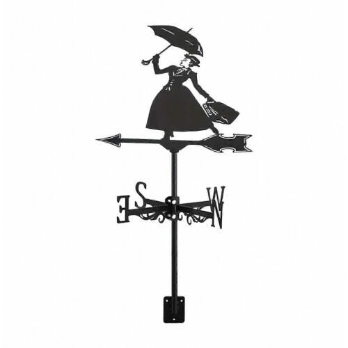 Metallene Wetterfahne mit Damenfigur und Regenschirm, eiserne Windfahne für Garten, Scheune oder Pavillon, 60 cm hoch