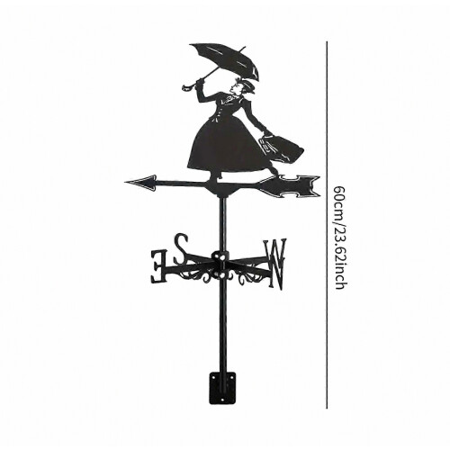 Metallene Wetterfahne mit Damenfigur und Regenschirm, eiserne Windfahne für Garten, Scheune oder Pavillon, 60 cm hoch 1