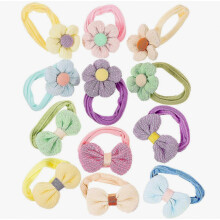 Haargummis mit Blumenschleife, elastische Haarbänder für Mädchen, Pferdeschwanzhalter, 12 Stück