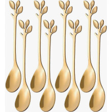 Set van 8 gouden koffielepels, ijs- en theelepels, roerlepels van 12 cm, retro dessertlepels, espressolepels, bestek, keukengerei (8 lepels)