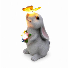 Lampe solaire de jardin en résine représentant un lapin et un papillon, décoration de terrasse extérieure étanche