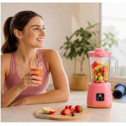 Draagbare USB-oplaadbare blender HP-158, sapbeker met handvat, roze 2