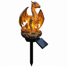Statue de dragon pour jardin, en résine, avec panneau lumineux et éclairage doux, idéale pour décorer l'entrée de votre pelouse ou votre bordure