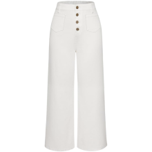 Damen Vintage Jeans High Waist Elegant Lang Bund 4 Knöpfe Weiß L — stoffhose damen weiß, high waist denim