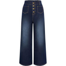 Women's Vintage Jeans High Waist Elastic Blue S — stretchy denim trousers, womens retro pants, comfortable casual jeans