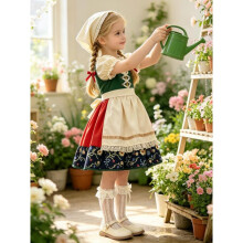 (red, 130) Bavarian Dirndl Dress for Kids Munich Oktoberfest Traditional German Costume New Style
