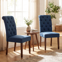 Set van 2 eetkamerstoelen, blauw gestoffeerd, houten poten, 150 kg