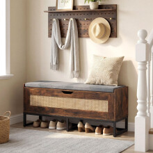 Schuhaufbewahrungsbank aus Rattan mit gepolstertem Sitz, 100 cm