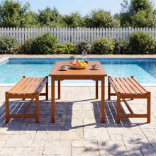 Gartenbank-Set aus Hartholz, 2-teilig, 112 cm (44 Zoll), Teaköl-Finish