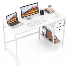 Computertisch mit 2 Schubladen, Ablage, Haken, 120 x 60 cm, Weiß