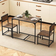 3-teiliges Esszimmer-Set für 2 Personen, Metallgestell, rustikales Braun