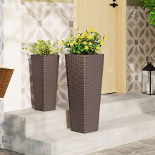 Rattan-Pflanzgefäßset für den Außenbereich, 2 Größen, Innentöpfe, Drainage