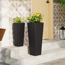Rattan-Pflanzgefäß-Set, 2-teilig, 82/60 cm, Innentöpfe, Schwarz