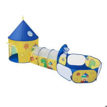 Parque infantil 3 en 1, tienda, túnel y piscina de bolas, tema dinosaurio, espacio, idea de regalo, amarillo y azul.