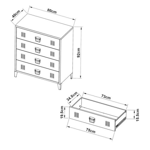 Commodes - HELLOSHOP26 - Industrielle - 4 tiroirs - Acier - 80x40x92 cm 1