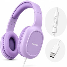 Roxel RX-90C USB-C Wired Headphones, Mic & Inline Control, 1.5m Cable, Purple