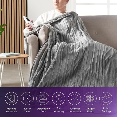 Emperial Heated Throw Electric Blanket Soft Fleece 9 Hr Timer Machine Washable 2