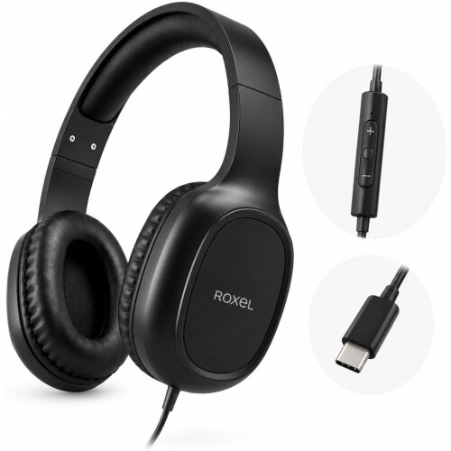 Roxel Roxel RX-90C USB-C Wired Over-Ear Headphones, Mic & Inline Control, 1.5m Cable,B