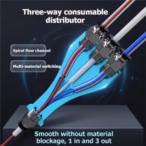 PTFE Tee Consumable Feeder Splitter with Pneumatic Quick Connector for Multiple Colors. AMS Multi-Material Hub for BAMBU 1