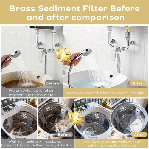 2-Pack Sedimentvattenfilter för Kranvatten, Inline Vattenförfilter, Återanvändbart Skärmbronsförfilter för Vattenvärmare 2