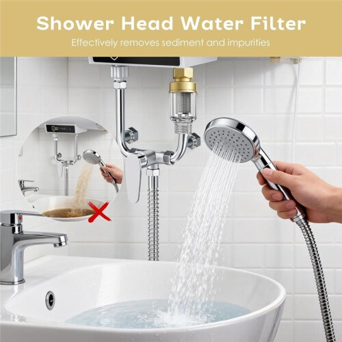 2-Pack Sedimentvattenfilter för Kranvatten, Inline Vattenförfilter, Återanvändbart Skärmbronsförfilter för Vattenvärmare 2